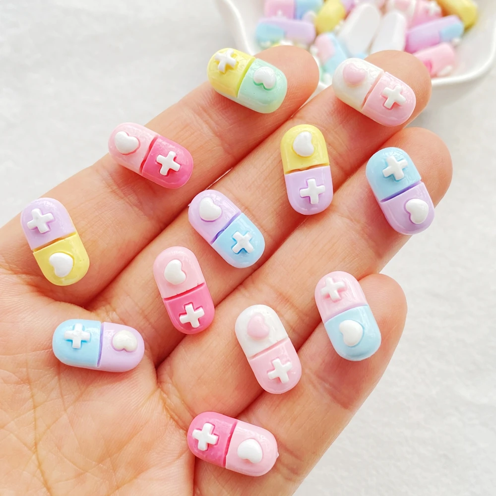 30Pcs Cute Mini Cartoon Colorful Pill Nail Art Resin Designer Charms DIY Craft For Nail 3D Decorations Jewelry