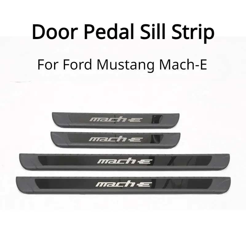 สำหรับ Mustang Mach-E แถบแป้นเหยียบต้อนรับ4ชิ้นสติกเกอร์ป้องกันการปรับเปลี่ยนชิ้นส่วนยานพาหนะพลังงานใหม่อุปกรณ์เสริมรถยนต์