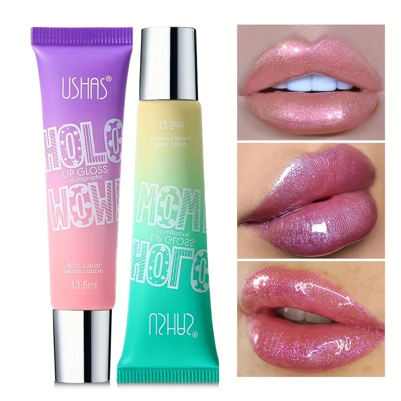 USHAS 3 perlas de espejo coloridas con esmalte de labios flash color duradero doe labio hidratante labio miel