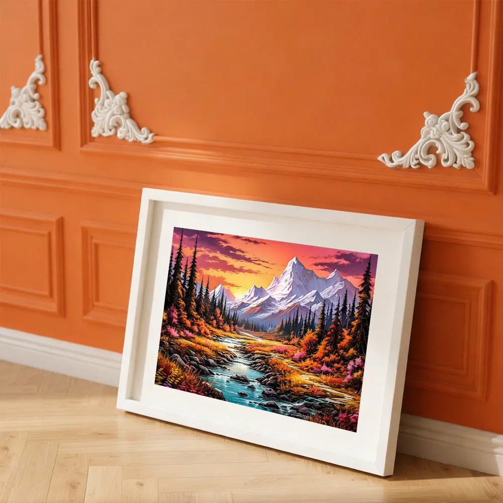 Huacan 5D DIY Diamond Painting Fall Snowy Mountain Streams Diamond Mosaic Landscape Complete Kit Decorative Paintings - view 3