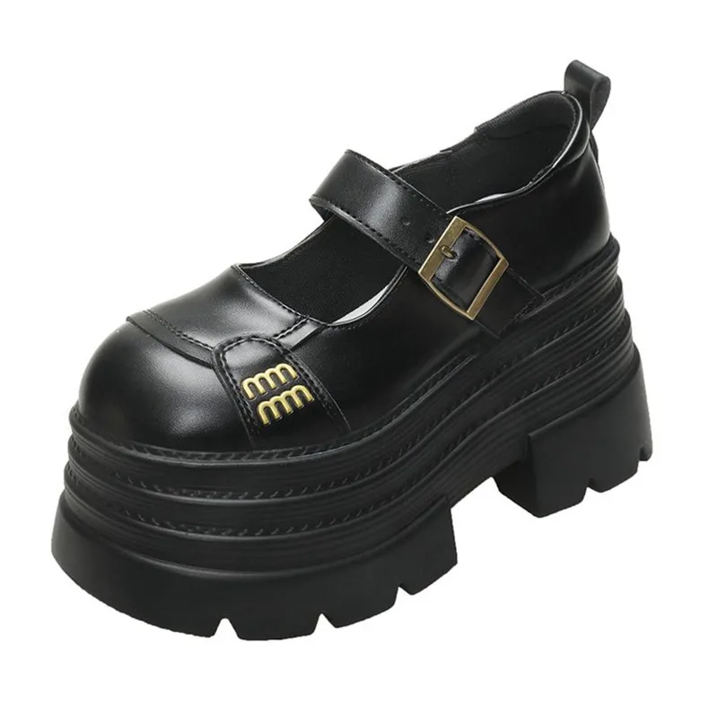 

New Spring Autumn Women Patent Leather British Style Chunky Sneakers Loafers 10cm High Heels Platform Casual Shoes Flats Woman