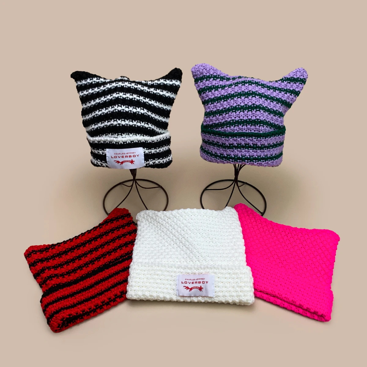 

Cute Cat Ears Striped Solid Knitted Hats Autumn and Winter New Unisex Warm PATCH Letter Versatile Casual Fashion Devil Beanies