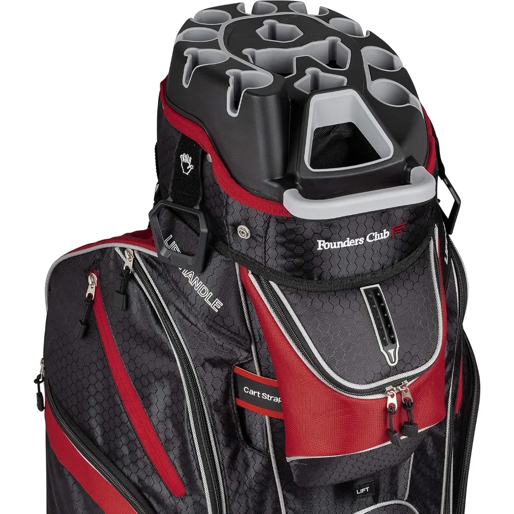 

Premium Cart Bag with 14 Way Organizer Divider Top (Black Red)