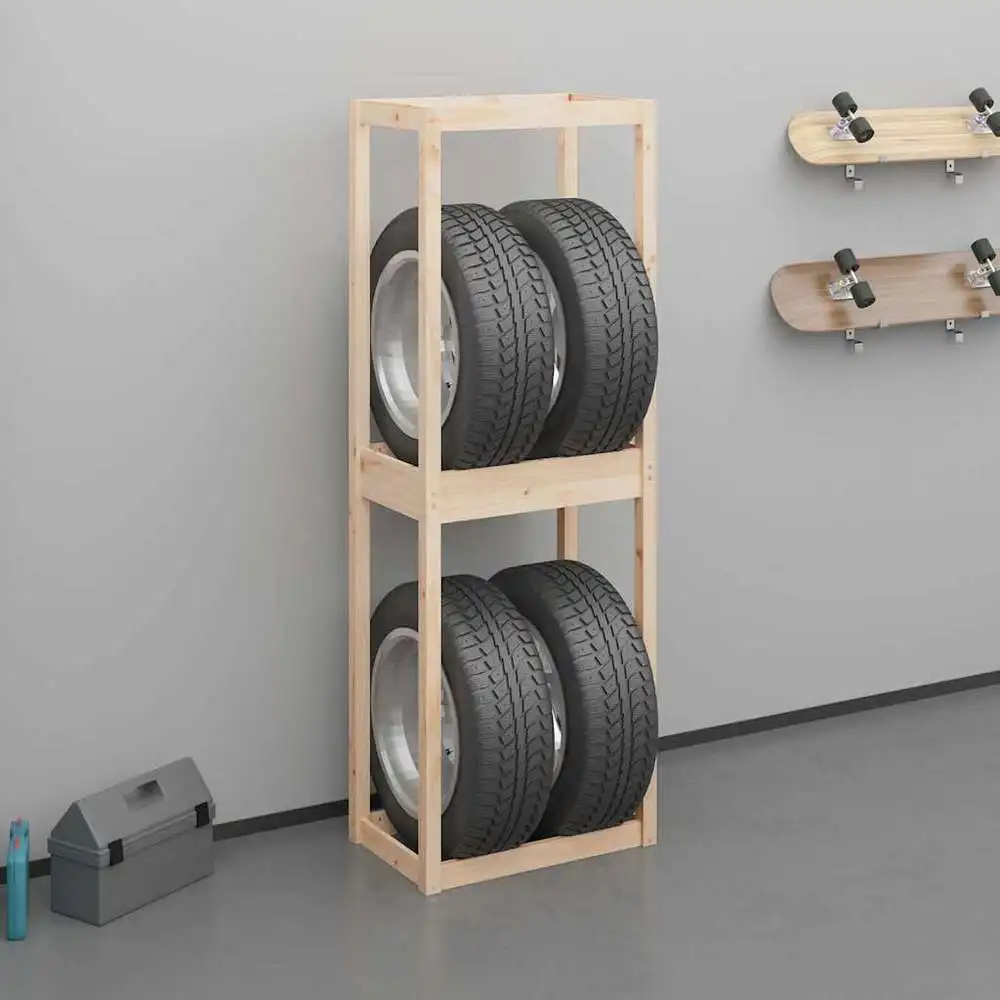 Étagère à pneus 63x40x180 cm en pin massif, robuste et durable, idéale pour les garages et les entrepôts