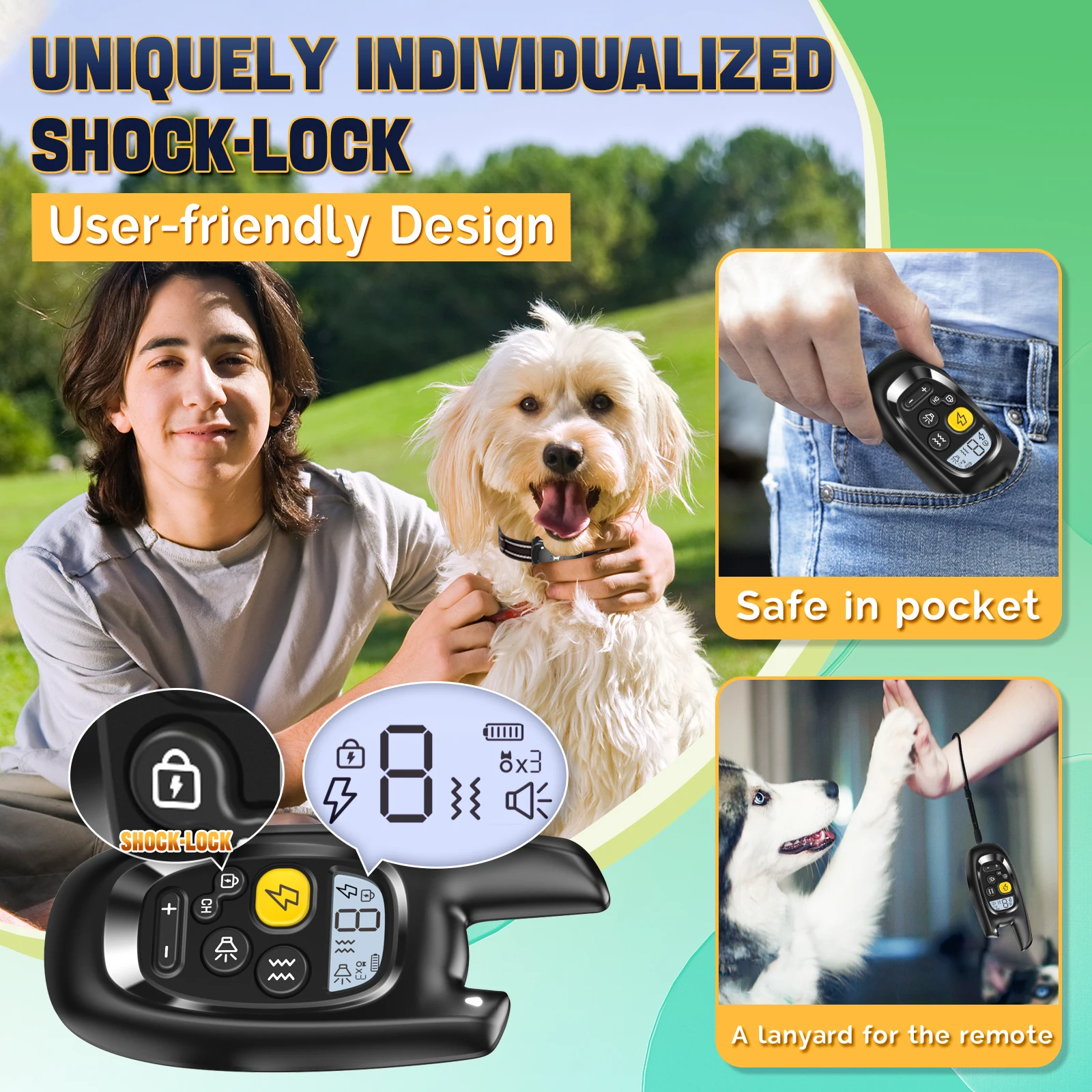 Dog Shock Collar Waterproof Rechargeable Anti-bark Collar for Dogs Electric Training Dog Collar with Safe Static Vibration Beep