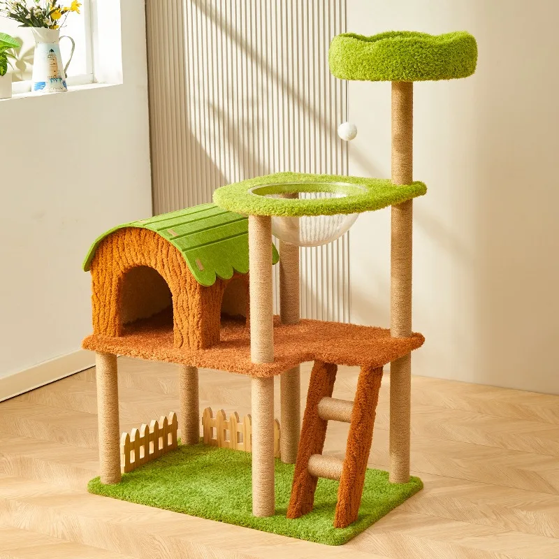 Multi-function Integrated Rest Tree with Space Capsule Platform Wear-resistant Scratching Post for Multi-pet Household
