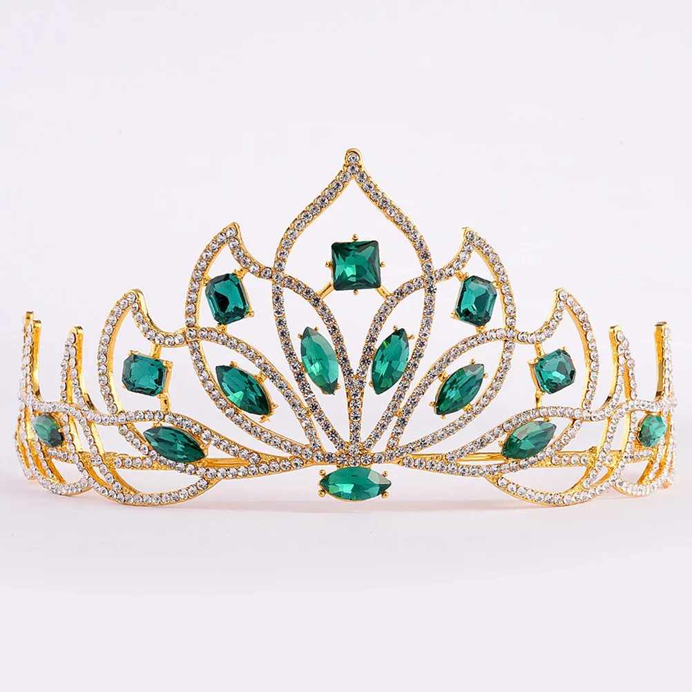 

Crystal Petal Crown Bridal Headband Rhinestone Wedding Hair Accessories Women Party Jewelry Imitation 18K Gold Olive Green