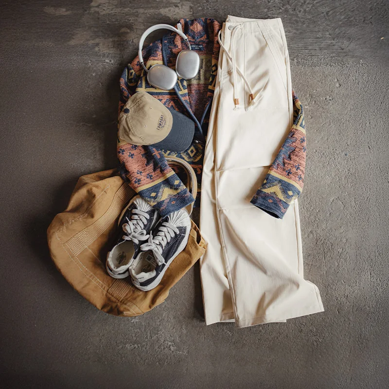 Maden المرأة الأبيض السراويل البضائع غير رسمية العاج في الهواء الطلق Trackpants واسعة الساق فضفاضة مستقيم بنطلون مع مطوي الركبة لفصل الخريف #4