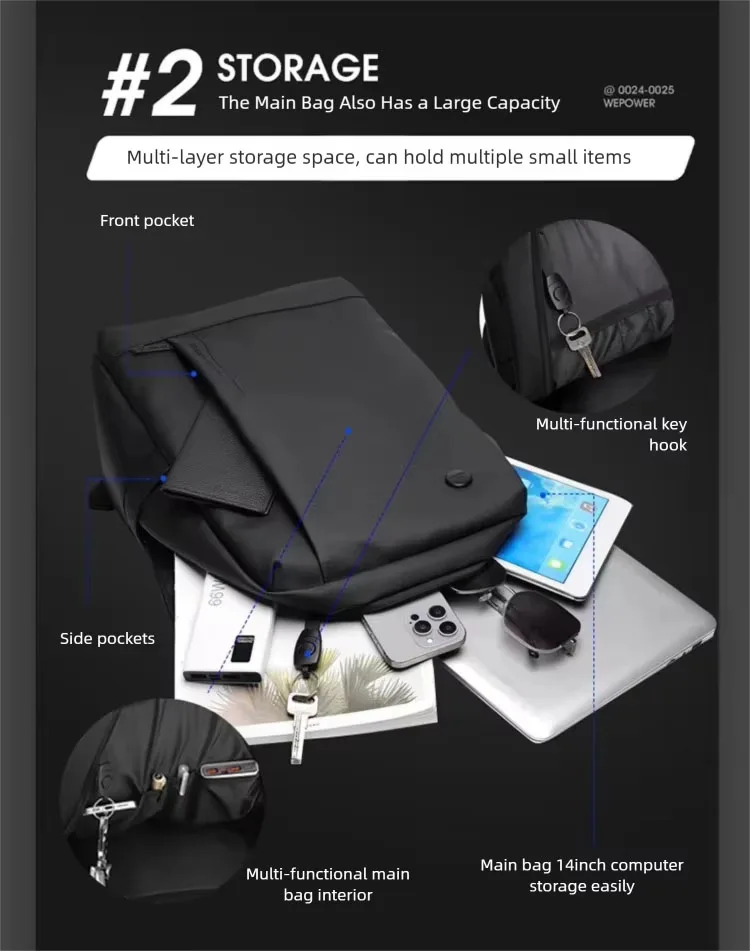 Business Water-Resistant Backpack for Men 14inch Laptop Bag Large Capacity Multi-Compartment Breathable Backpack Student Commuting Travel Bag in Black, Gray, and Blue