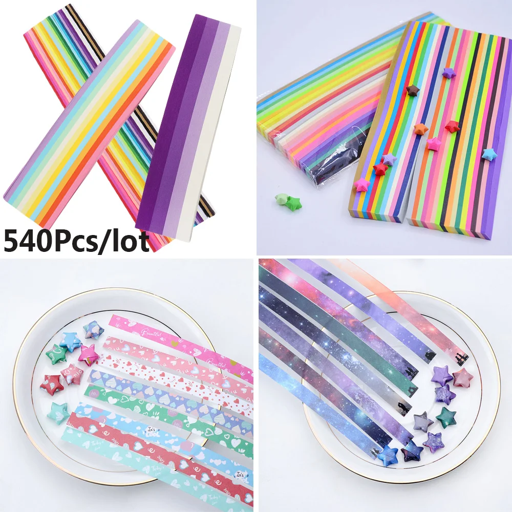 540pcs/lot Gift Pressure Relief DIY Crafts Best Wishes Home Decor Candy Colors Scrapbooking Origami Paper Strips Folding Star