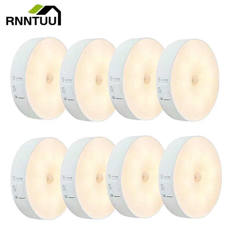 Indução do corpo humano LED Night Light, 8LEDs, Carregamento USB, Smart Sensor Lamp, Quarto de cabeceira, Casa, Corredor