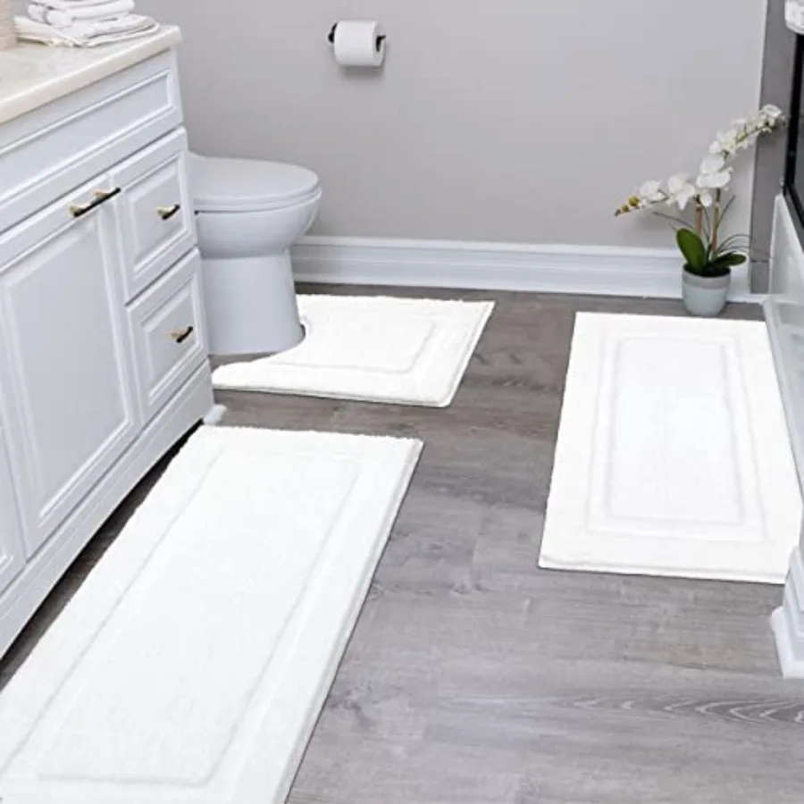

Bathroom Rugs Sets 3 Pcs 20"x32" + 20"x47" Non Slip Bath Mat and 20"x24" Toilet Rugs U Shaped Washable Soft Fluffy Water Absorb