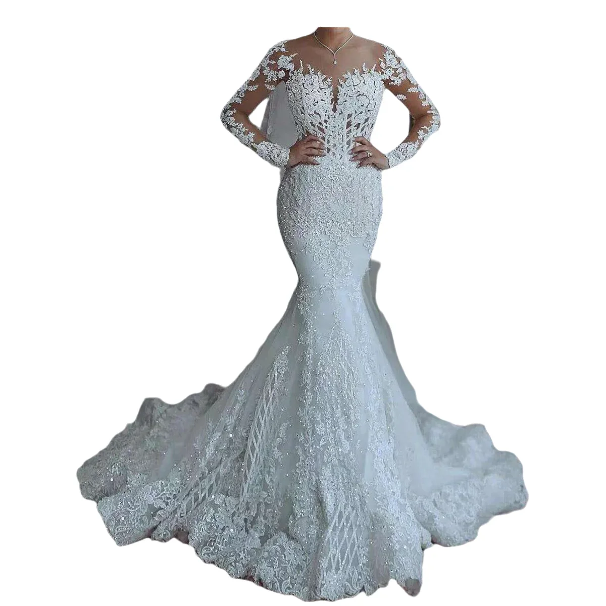 Suknie ślubne syrenka na zamówienie, tiulowe, z długim rękawem, w stylu rybki, Vestido Bridal Mariage