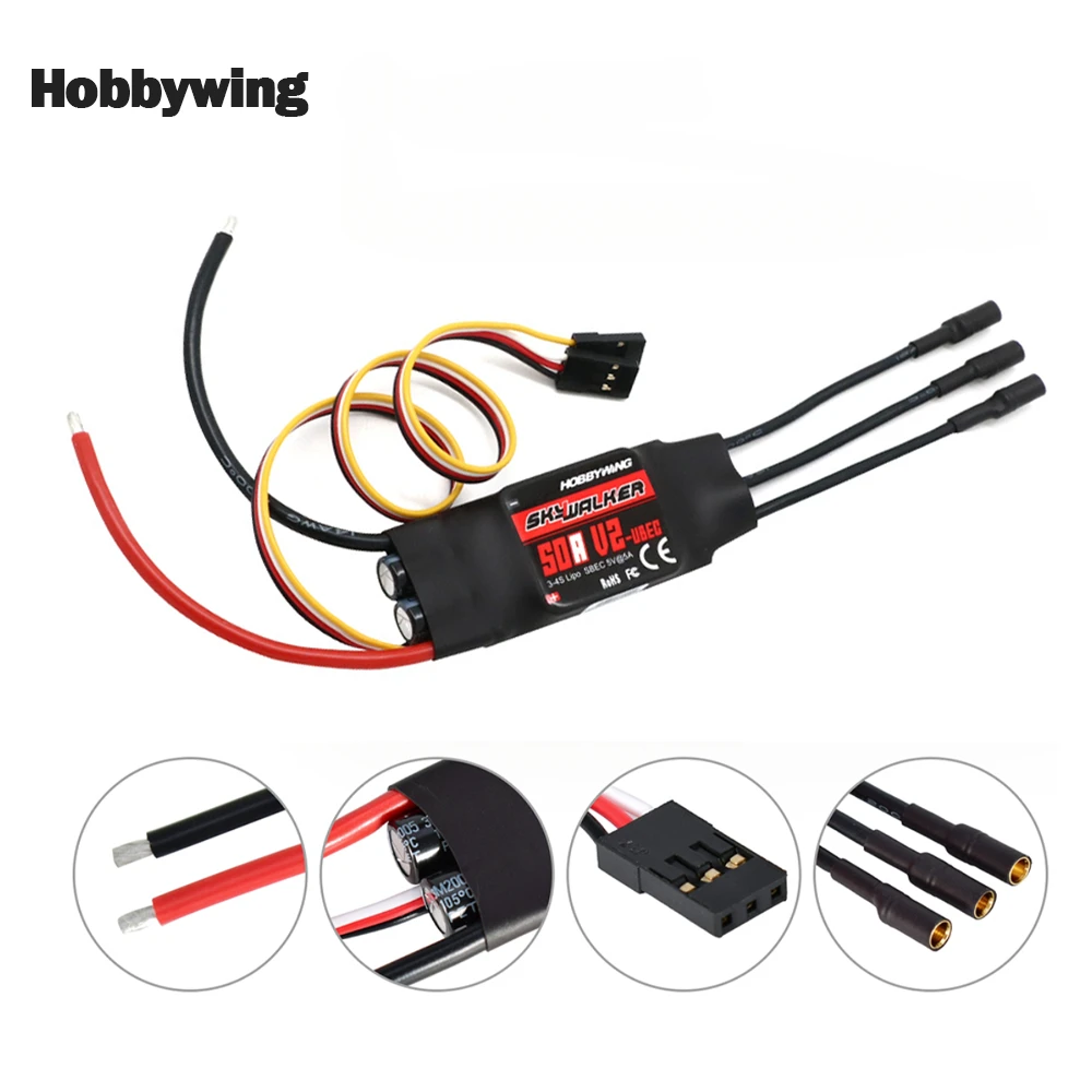 Hobbywing 2023 NEW Skywalker V2 Brushless ESC 40A 50A 80A 100A V2 ESC 2-4S Speed Controller with BEC/UBEC for RC Quadcopte