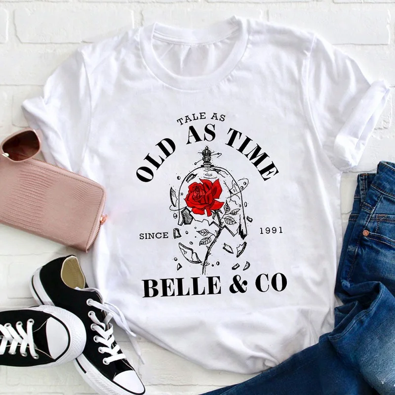 Leuke aquarelstijl dames ronde hals zomertop dames jaren 90 T-shirt retro roos bloempatroon bedrukt nieuwe kleding T-shirt