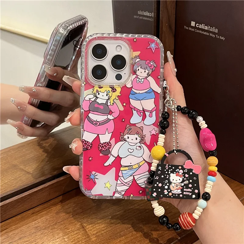 

Funny Cute Fat Girl Phone Case For iPhone 16 Pro 14 15 Pro Max Back Cover with Hand Chain Strap Protective Cases