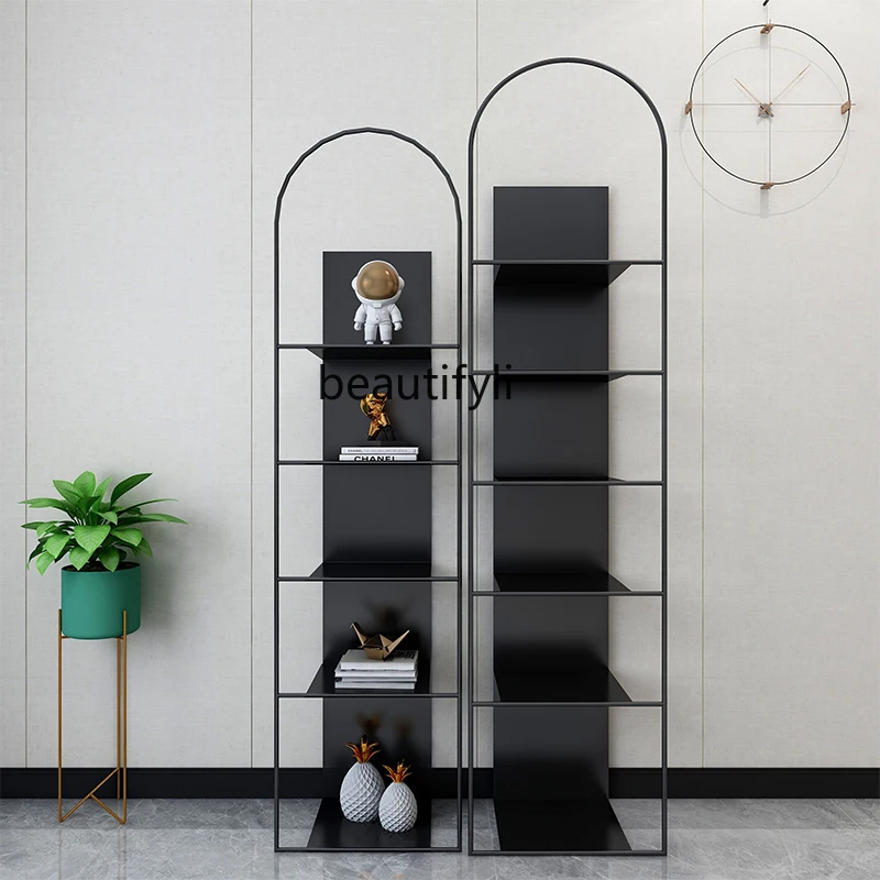 zq Nordic Iron Wall Shelf Simple Living Room Floor-Standing Rack Multi-Layer Storage Rack Storage Rack Bookshelf