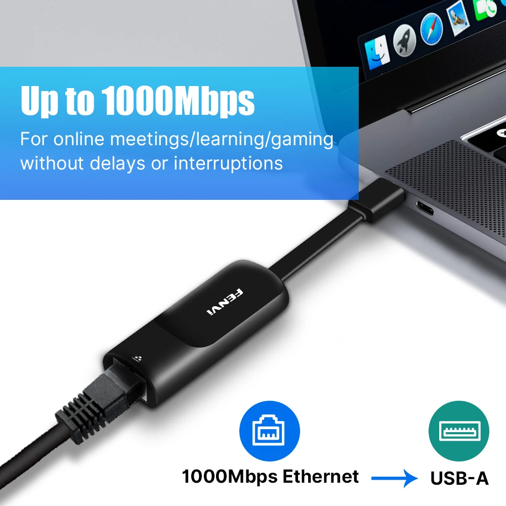 fenvi USB Gigabit Ethernet Adapter USB 3.0 Network Card to RJ45 Lan 1000Mbps RTL8153 Driver Free For PC Laptop Macbook Windows