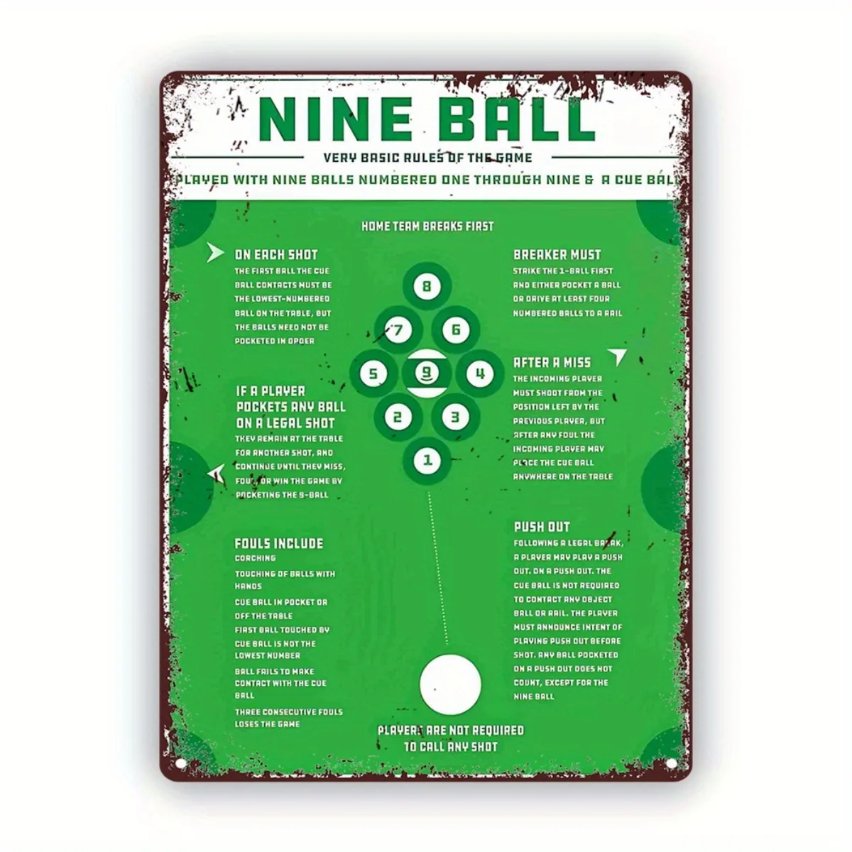 

Винтажные металлические оловянные полы, «Девять шаров» для бильярда: выигрышные правила и стратегии» подходят для украшения гостиной