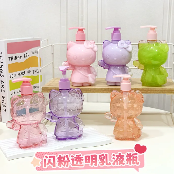 Bouteille de parfum transparente Anime Hello Kitty, Sanurgente Kawaii, bouteille de voyage, vaporisateur de cosmétiques, type presse, gratitude, 350ml