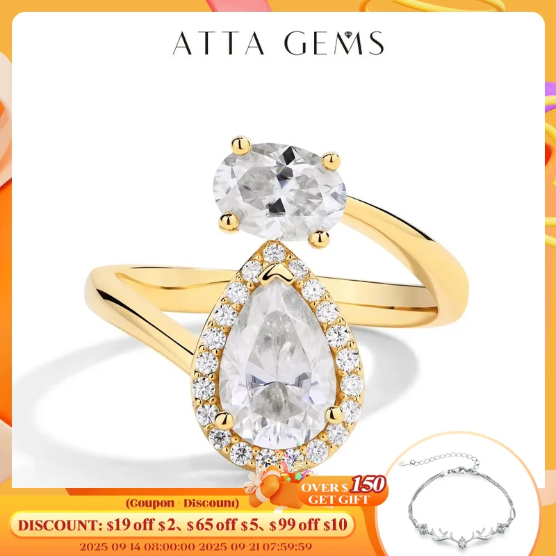 

ATTAGEMS D Color Pear Cut 1.5CT Moissanite Ring for Women Solid 10K 14K 18K Yellow Gold Engagement Wedding Luxury Gift Jewelry