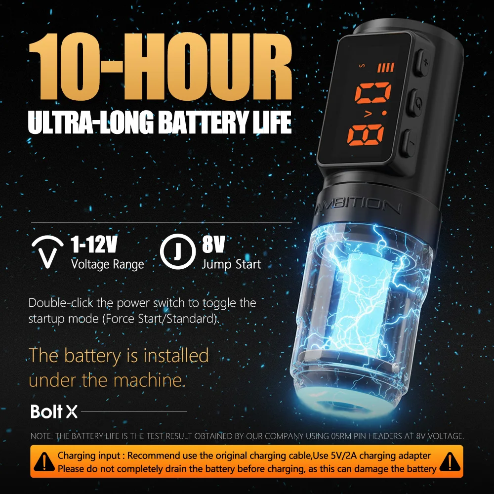 Ambition Bolt-X Kit Tattoo Machine Pen Set Wireless Power Supply Battery 1600mAh 10Hours Permanent Makeup Coreless Tattoo Gun view 3