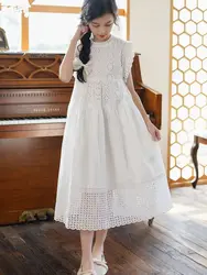 2026 Kid Girl Dress Princess Costume White Hollow Out Lace Dress Casual Baby Girls Clothes Fashion Summer Party Wedding Dresses