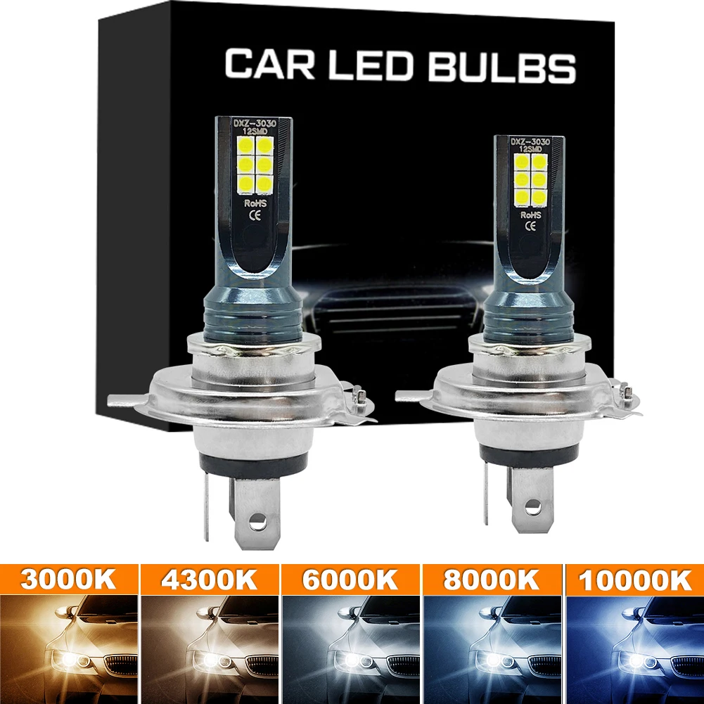 2Pcs H4 H7 LED Light H11 H8 H9 H16JP H1 H3 LED Bulb 9005 Hb3 9006 Hb4 Car Fog Light Super Bright Driving Running Light 6500K 12V