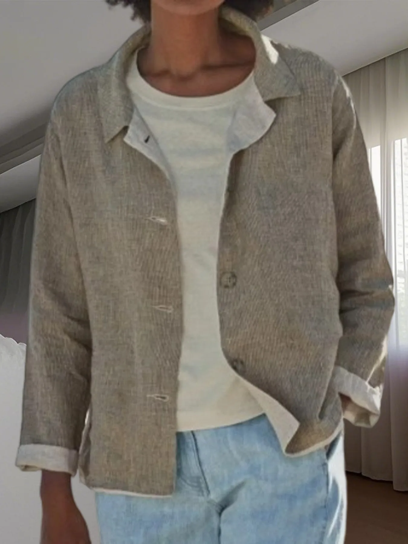 

Осенняя модная простая повседневная удобная элегантная женская однотонная короткая куртка с длинными рукавами и открытым воротником