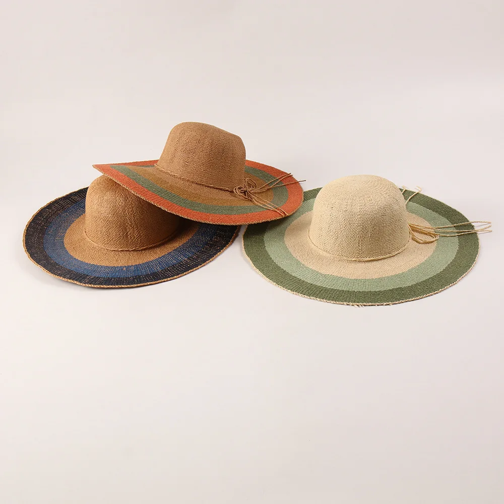 Summer Wide Brim Woven Straw Hat Sun Protection Beach Vacation Casual Cap Women