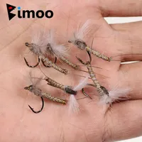 Bimoo 6PCS CDC Feather Wing Mayfly Dry Fly W/ Deer Hair Saddles Hackle Mayfly Dry Fly Rocky River Trout Fishing Flies Bait Lures