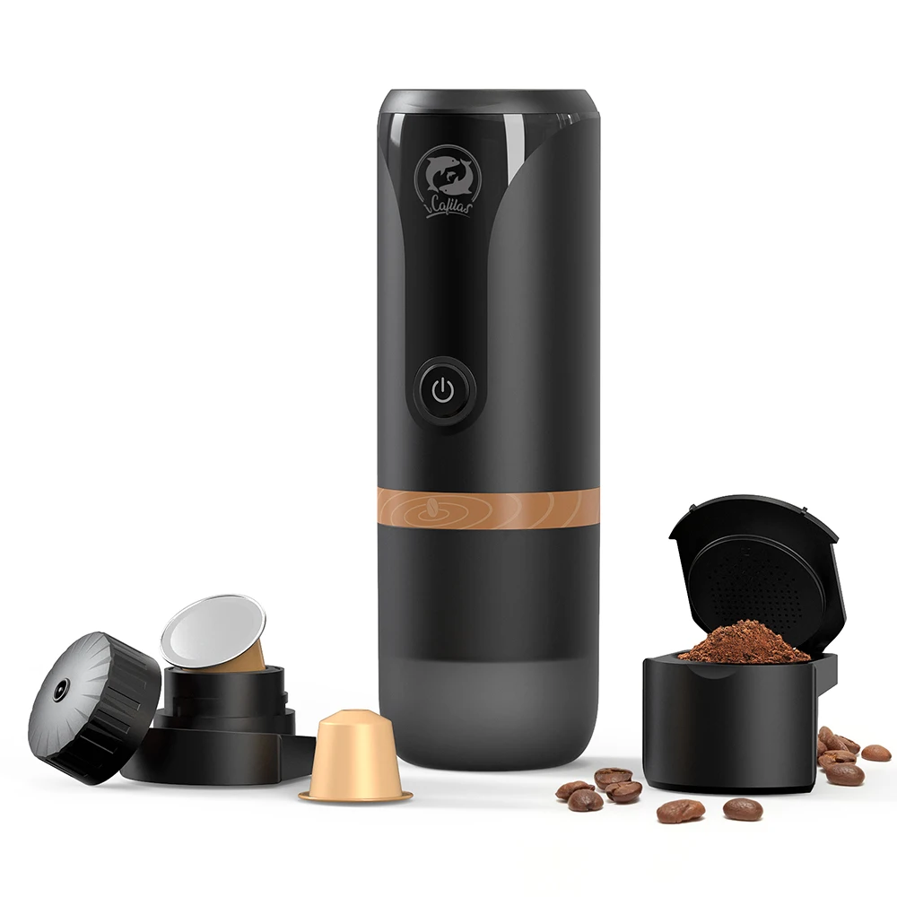 

iCafilas Portable Coffee Machine for Car & Home Expresso Coffee Maker Fit Nexpresso Pod Capsule Coffee Powder with Travel Bag