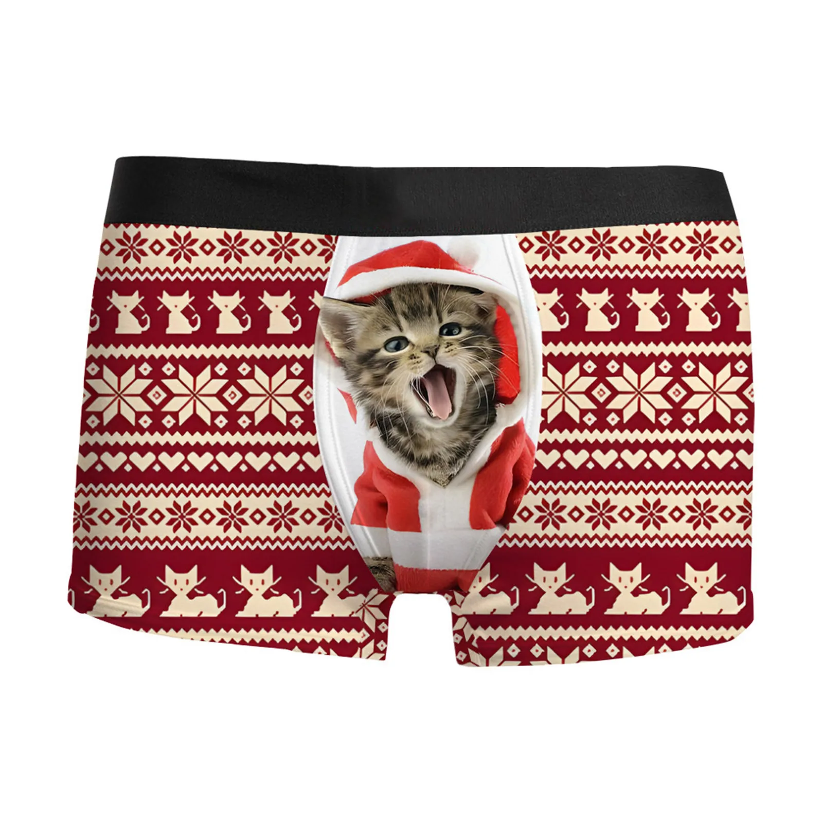 Christmas Theme Digital 3d Printing Breathable Boyshort Men Comfortable Fashionable Elastic Mid Waist Festive Underwears