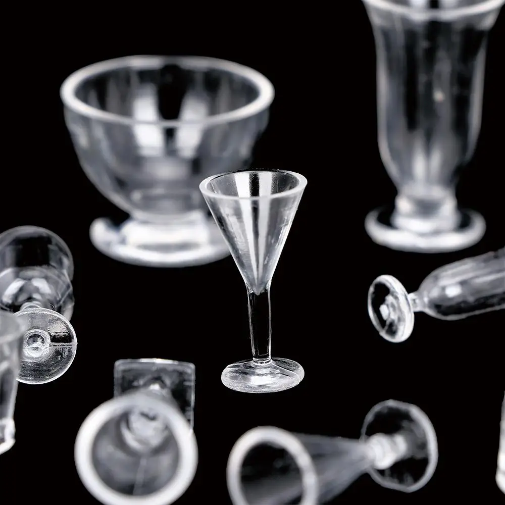 Plastic Miniatures Plate Goblets Dollhouse Tableware Decor Dish Cups Mini