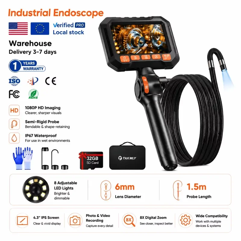 3.9mm Articulated Probe Industrial Borescope Two-Way Endoscope Camera 2m Fiber Optic Snake Scope for Engine Wall Diagnostics