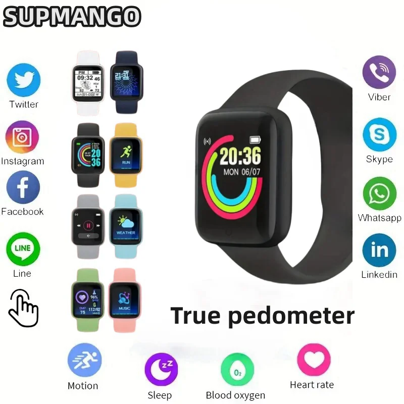 Y68S Real Step Count Rechargeable Smart Watch Men And Women Touchscreen Sports Fitness Watch Phone Connection IS Fully Compati