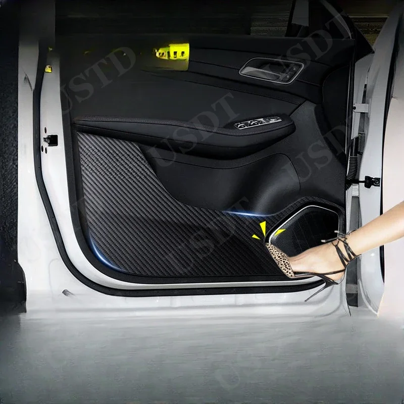 For MG HS EHS PHEV 2020 2021 2022 2023 2024 2025 Leather Carbon Fiber Sticker Door Anti Kick Cover Door Sill Protection Mat