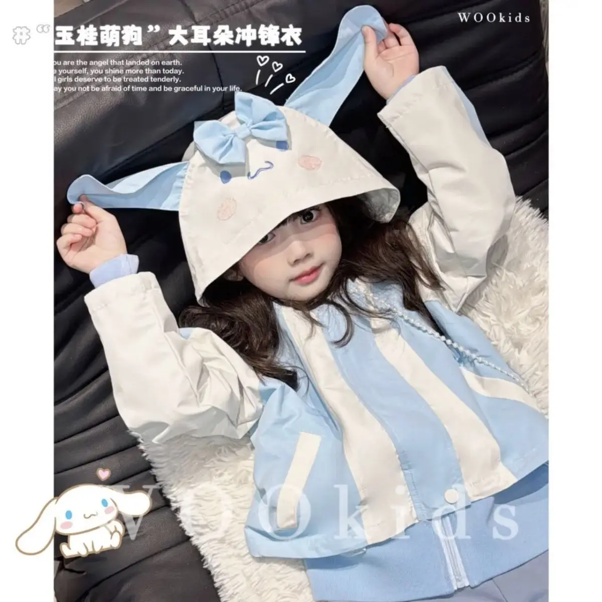 Kawaii Autumn Winter Cinnamoroll Kuromi Kids Hooded Jacket Sanrio Anime Girls Boys Fashion Keep Warm Windproof Outdoor Jackets