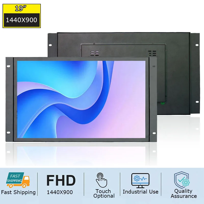 19 Inch Widescreen Industrial-Grade Embedded Touch Screen Monitors Open Frame Style Wall Mounted 1440x900 Resolution