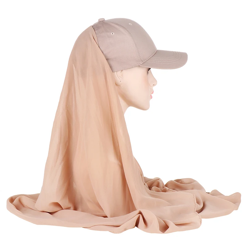 2 In 1 Chiffon Hijab Scarf Sports Baseball Cap Scarf with Shawl Summer Outdoor Muslim Women Accessories Islamic Head Scarf