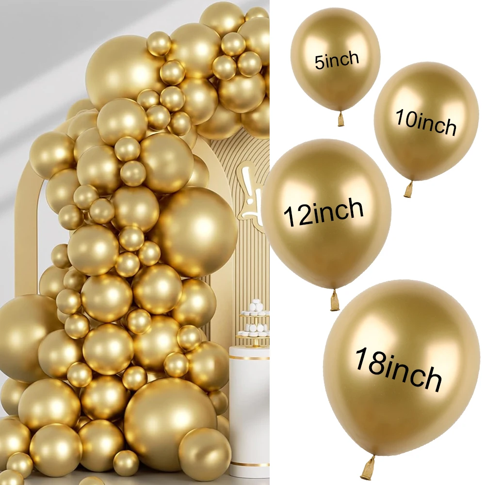 

100Pcs Metallix Gold Balloons Kit 5/10/12/18" Chrome Gold Balloon Christmas Wedding Birthday Graduation Party Decoration Globos
