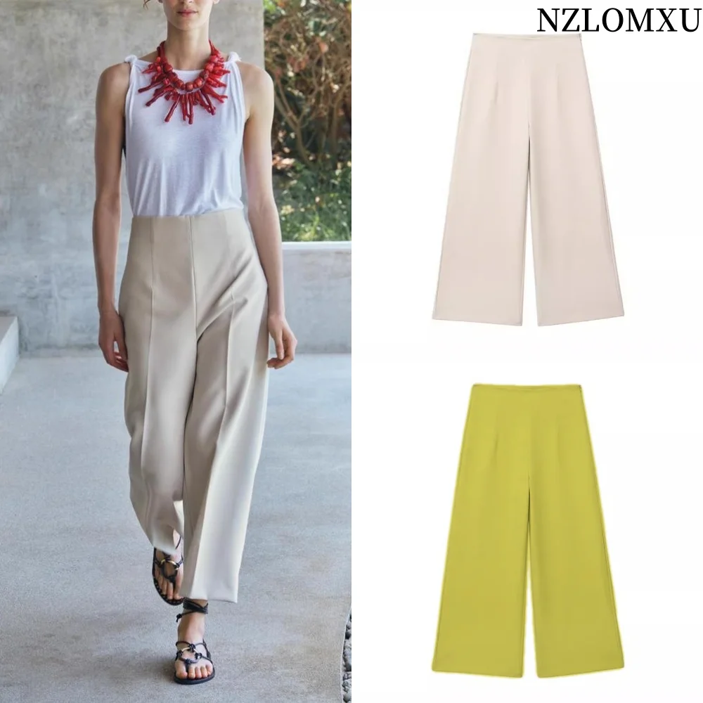 

2025 Women Pants High Waist Wide Leg Pants Women Office Cropped Trousers Womens Social Elegant Summer Baggy Pants Woman