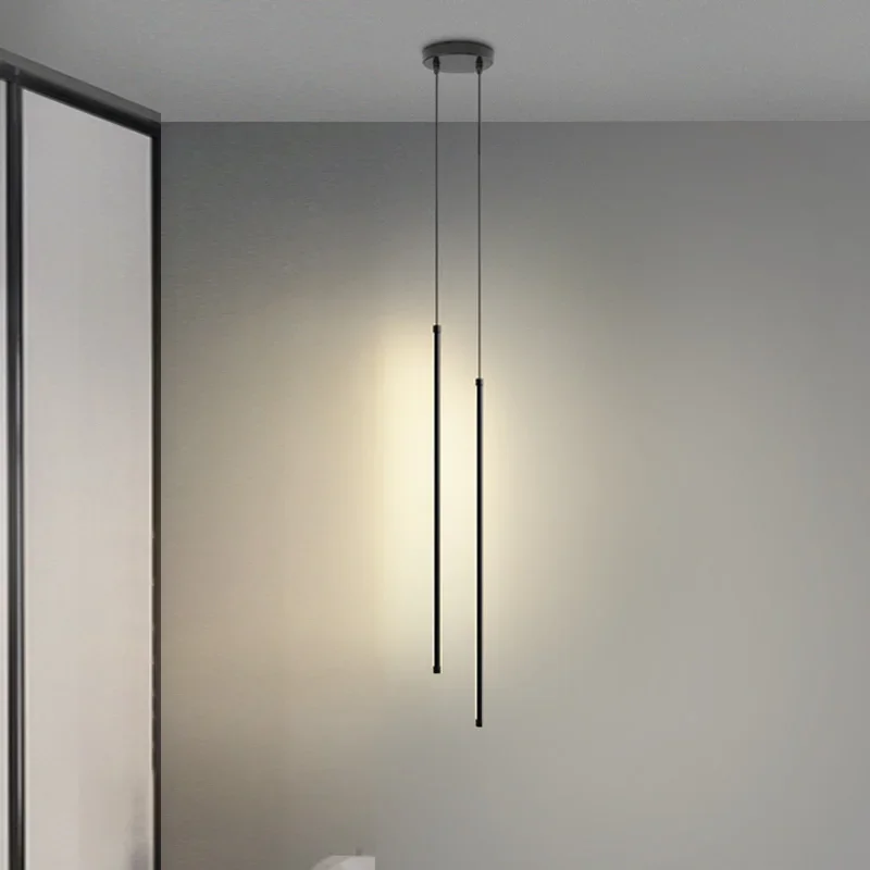 

Modern straight LED Chandelier hanging light fixtures for dining room Black island Pendant Lights bedroom Background Lamp