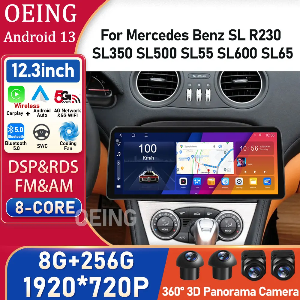 

12.3 Inch QLED For Mercedes Benz SL R230 SL350 SL500 SL55 SL600 SL65 8 Core Android Car Radio Video Multimedia Player Carplay TV