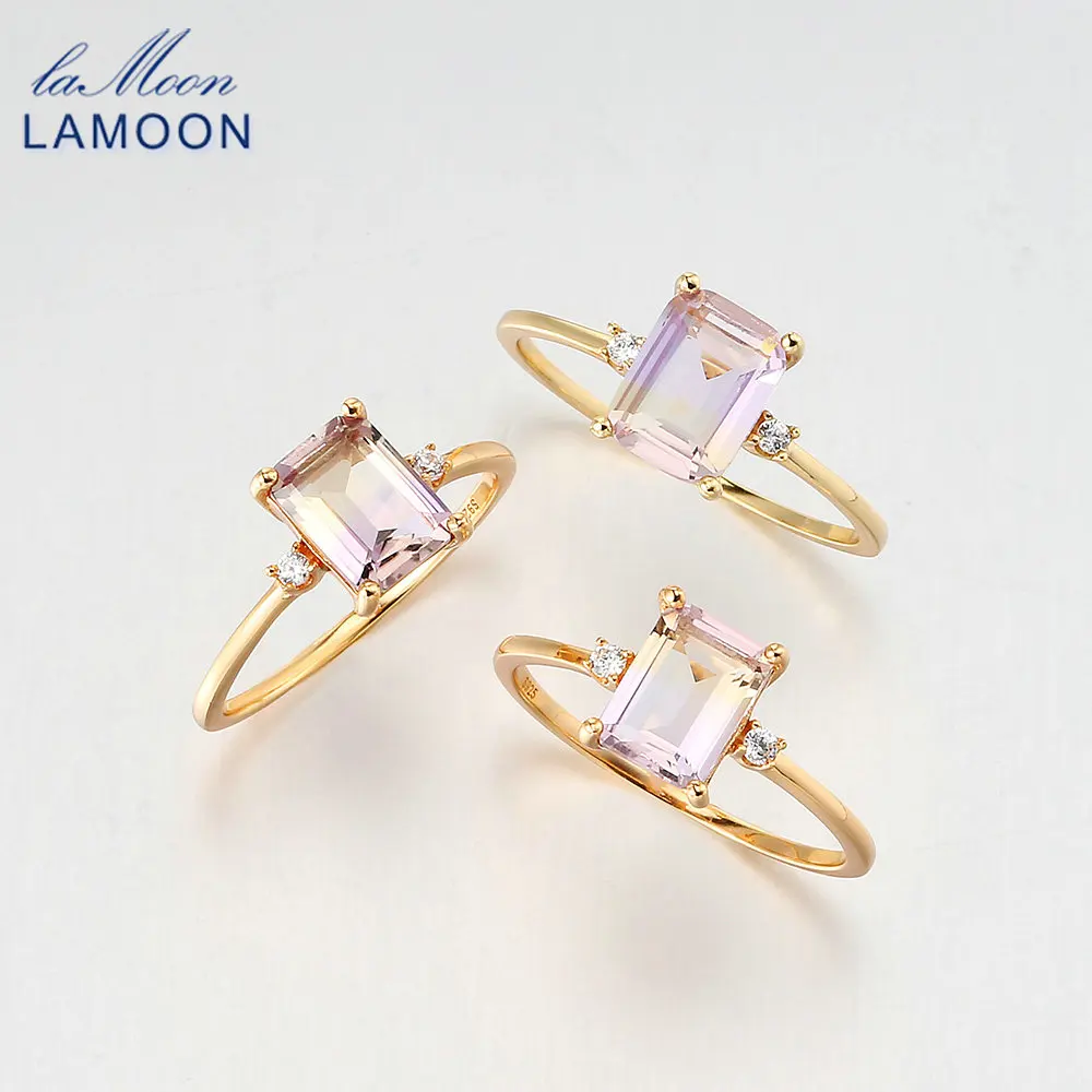 LAOOM Vintage Gemstone Rings Natural Ametrine Ring For Women Square Amethyst  925 Sterling Silver Gold Plated Fine Jewelry RI191