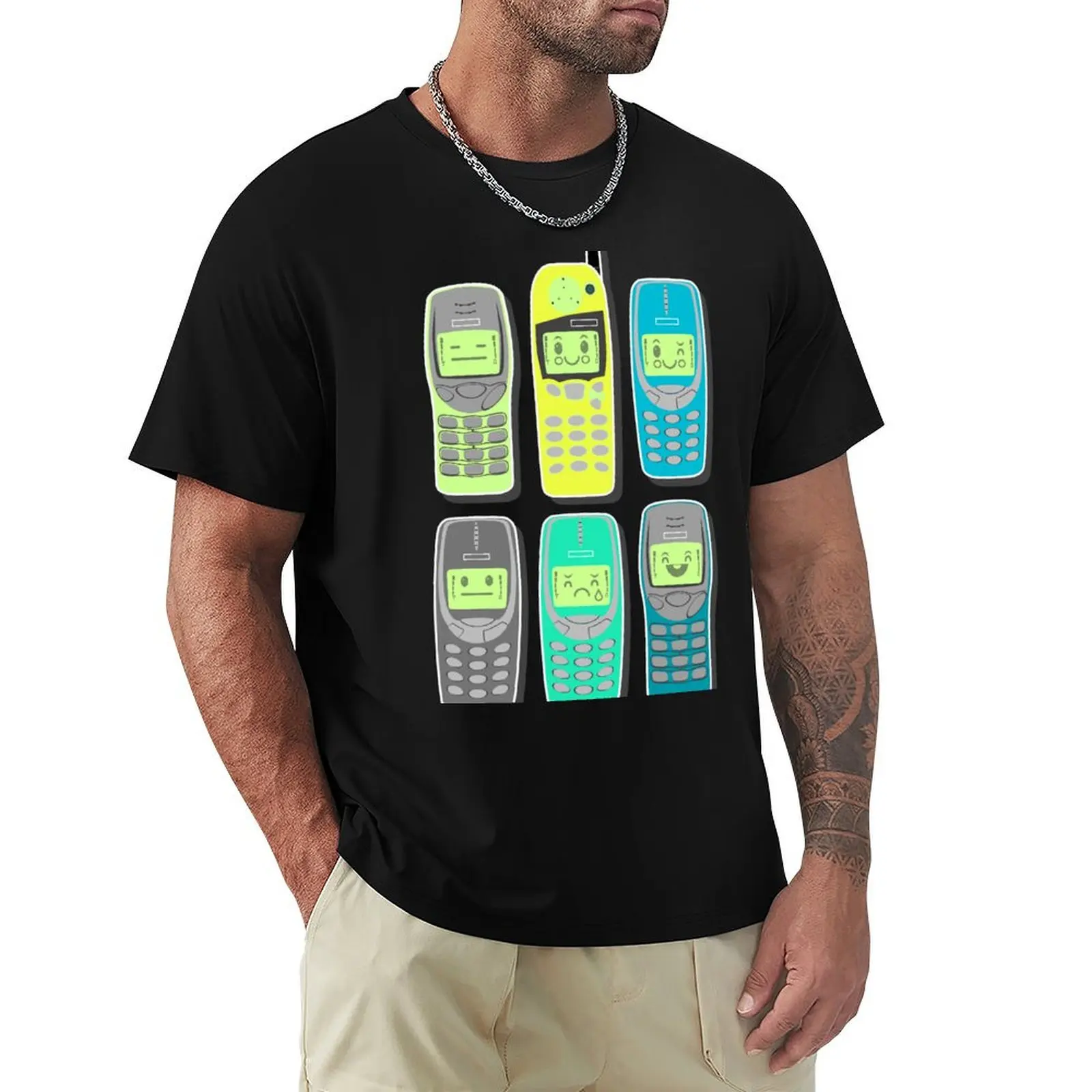 Vintage Cellphone Pattern T-Shirt Stylish Print Short Sleeve Tee