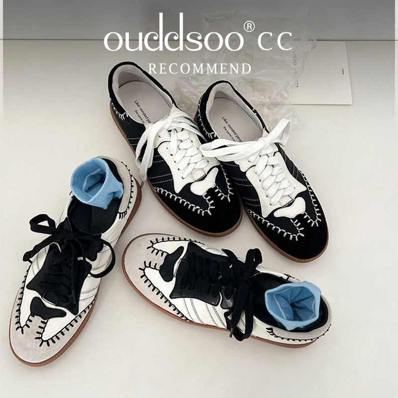 

Ods Autumn Casaul Shoes Split Leather Shoes for Women Round Toe Thick Heel Platform Shoes Lace-up Women Sneakers German Trainer