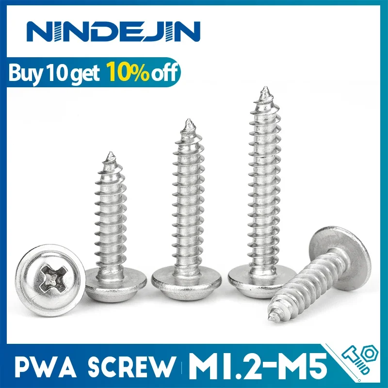 NINDEJIN Cross Round Washer Head Self Tapping Screw M1.4 M1.7 M2 M2.3 M2.6 M3 M4 M5 Carbon Steel Tapping Sheet Board Screw