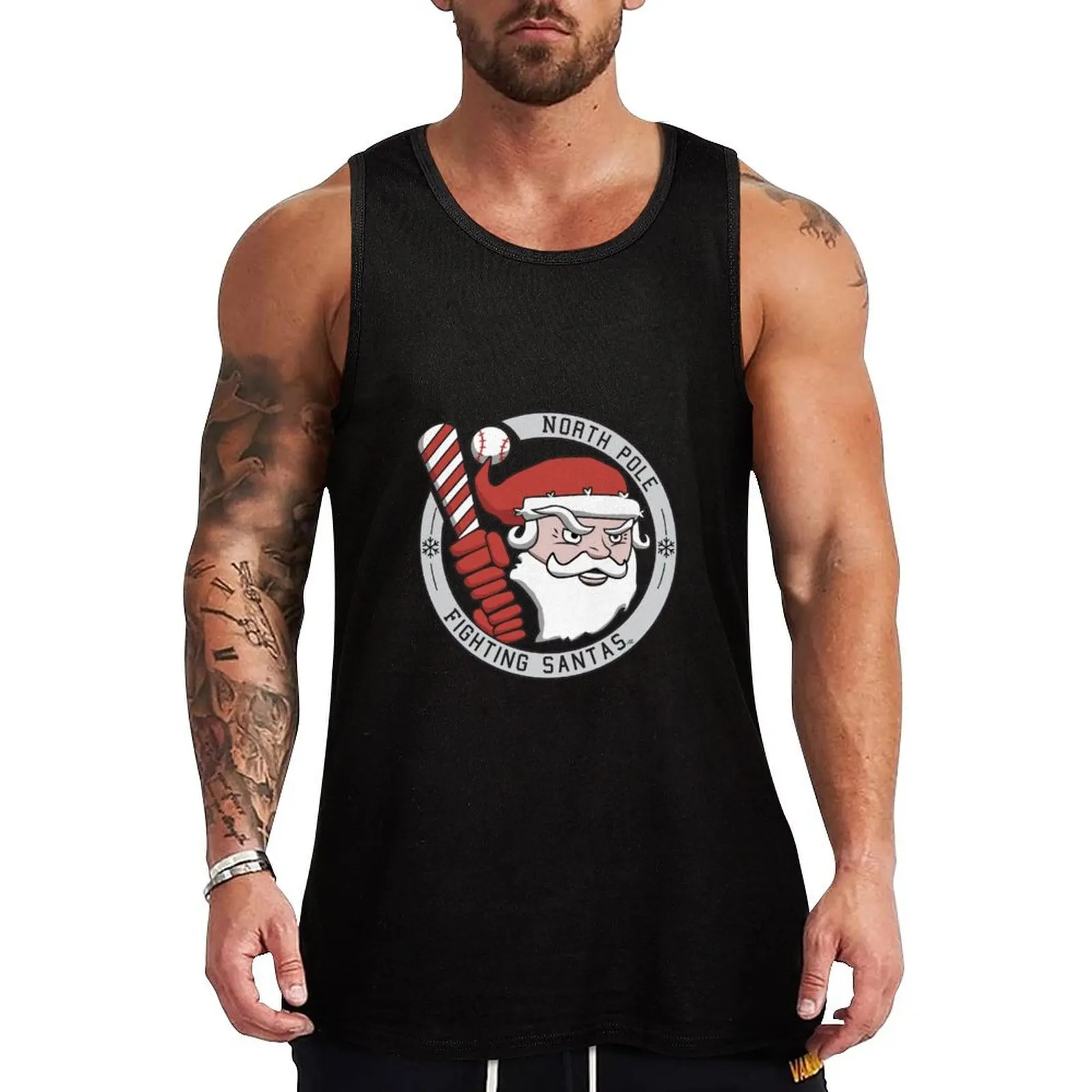 

North Pole Fighting Santas Christmas Baseball Team Tank Top gym Men's t-shirts fitness basketball Man sleeveless shirt