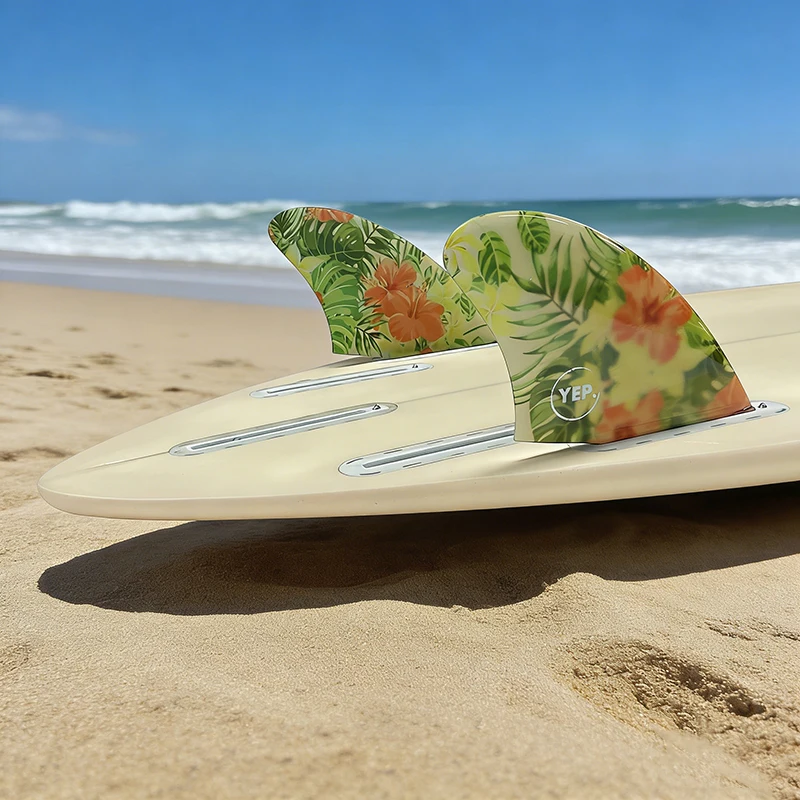 

YEPSURF Keel Fin Fiberglass Twin fins Single Tabs Keel fins side fins surf fins 2pcs per set Polished flower pattern